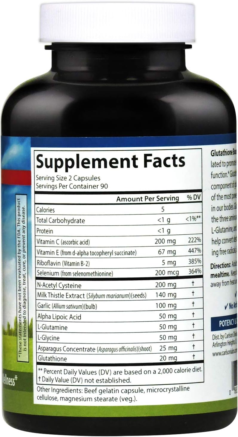 Carlson - Glutathione Booster, Alpha Lipoic Acid, Immune Support & Optimal Wellness, Antioxidant, 180 Capsules