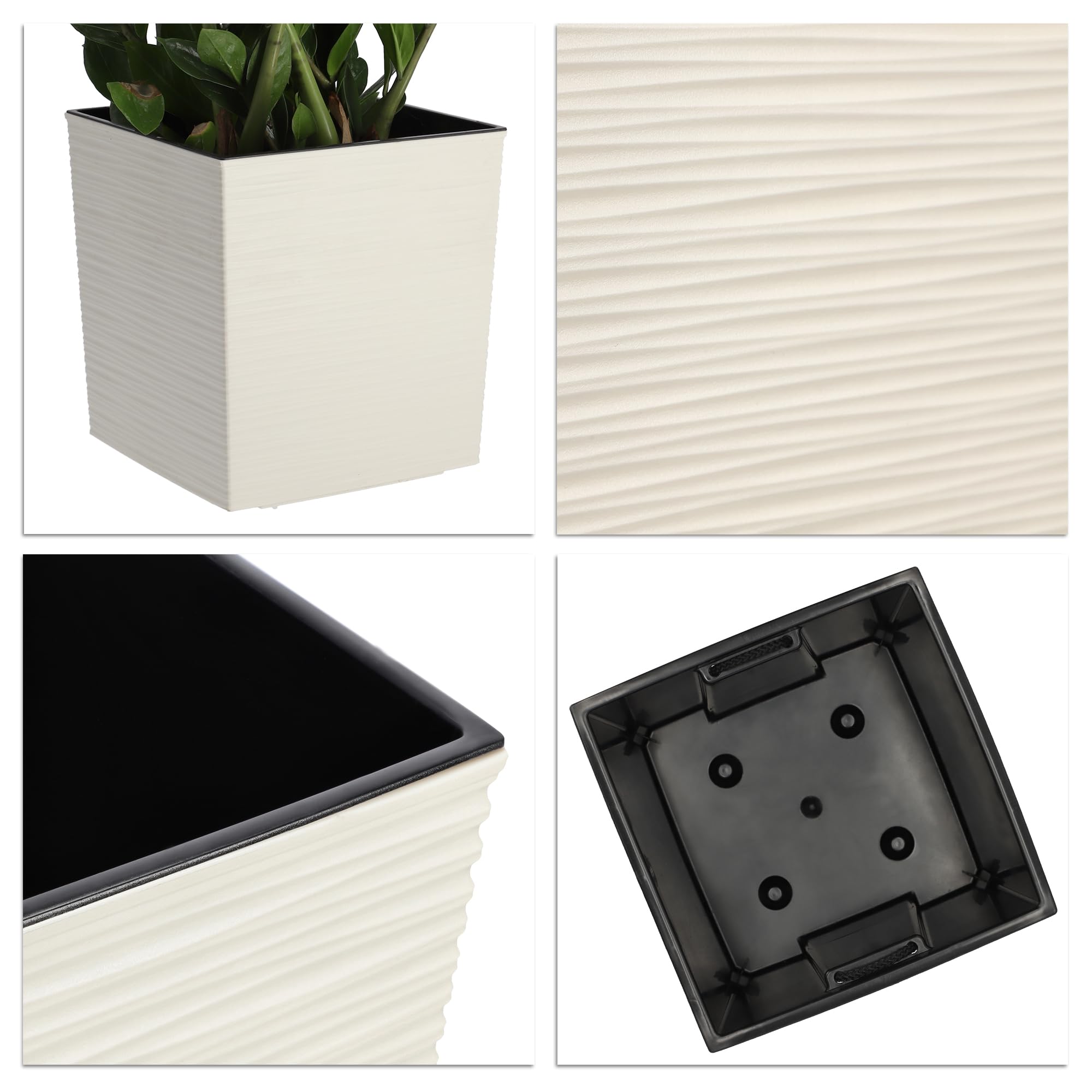 KADAX Blumentopf aus Kunststoff, wetterfester Gartentopf für Balkon, Terrasse, Innenbereich, Leichter Topf mit Einlage, Pflanzentöpf, Blumenkübel (Creme, Höhe: 41,5 cm)