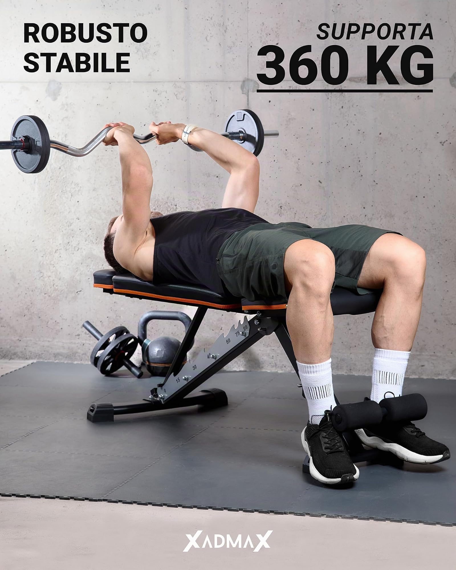 Panca Palestra Pieghevole, Panca Piana - Sopporta 360 KG, Molto Robusta e Resistente, per Allenamento a Casa con Pesi, Attrezzi Palestra Casa, Home Gym, Panche Pieghevoli