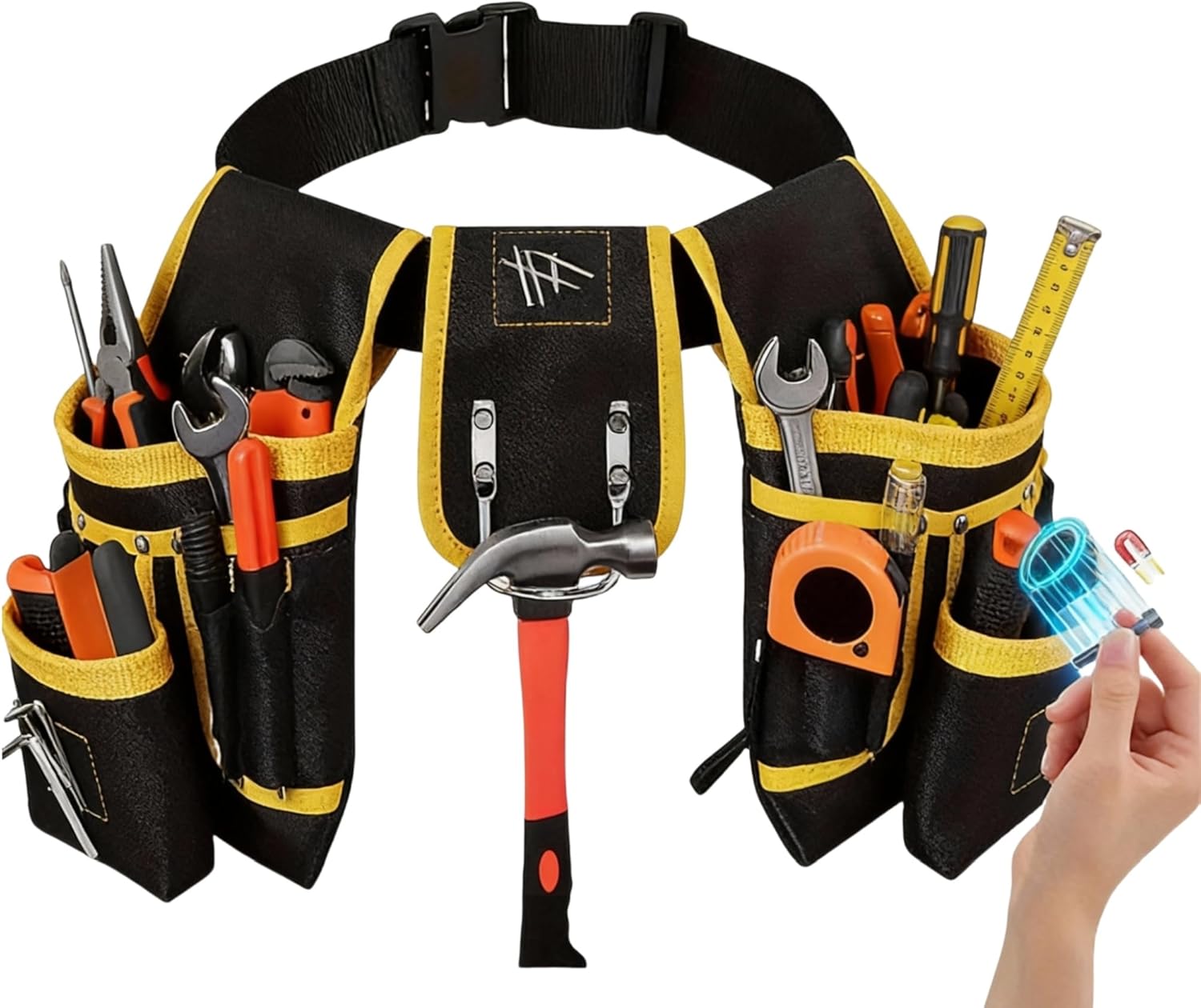 Magnetic Tool Belt for Men, 26 Pockets Heavy Duty Tool Pouch, Valentine's Day Gifts, Magnet Holster Nail Utility Toolbelt Adjustable Waist Holder for Handyman Contractor (26 pockets)