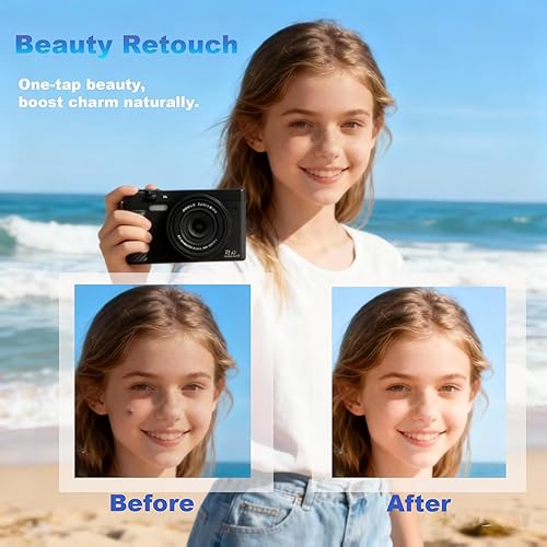 Vista 5 de Cámara digital 4K para fotografía, cámara de vlogging WiFi de 64MP con pantalla abatible de 180°, cámara de apuntar y disparar para YouTube, cámara