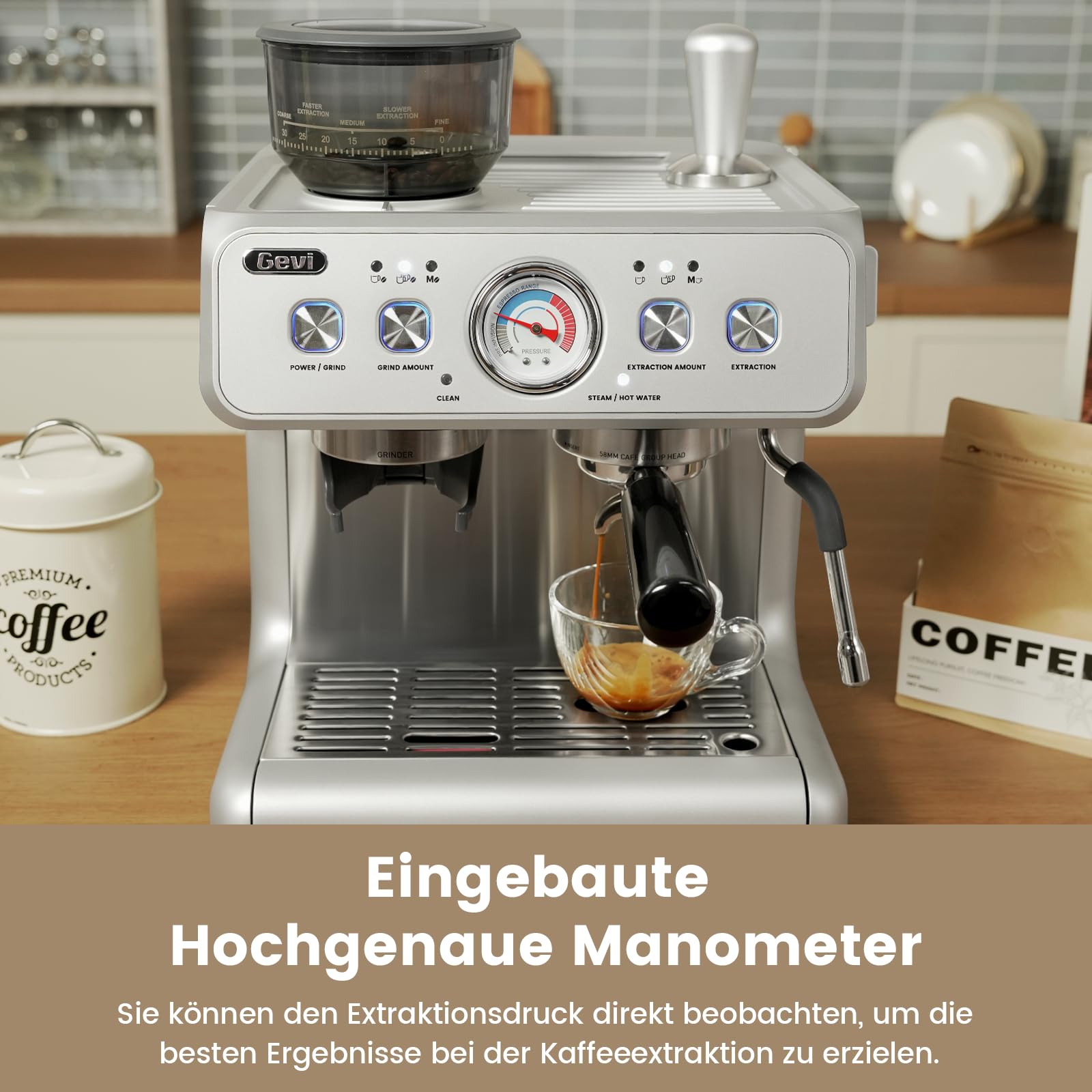 Gevi 2025 Upgrade Siebträger Kaffeemaschine mit Integrierter Kaffeemühle，Dual Boiler Professionelle Espressomaschine，30 Mahlgrade, 20 Bar, 2.8L Wassertank, Edelstahl Barista Kaffeemaschine