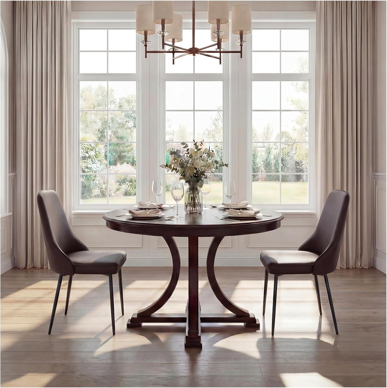 Faux Leather Dining Chairs, Upholstered Modern Dining Room Chair Kitchen Chairs Dinner Side Chair with Curved Back and Metal Legs for Kitchen, Dining Room, Living Room, Brown