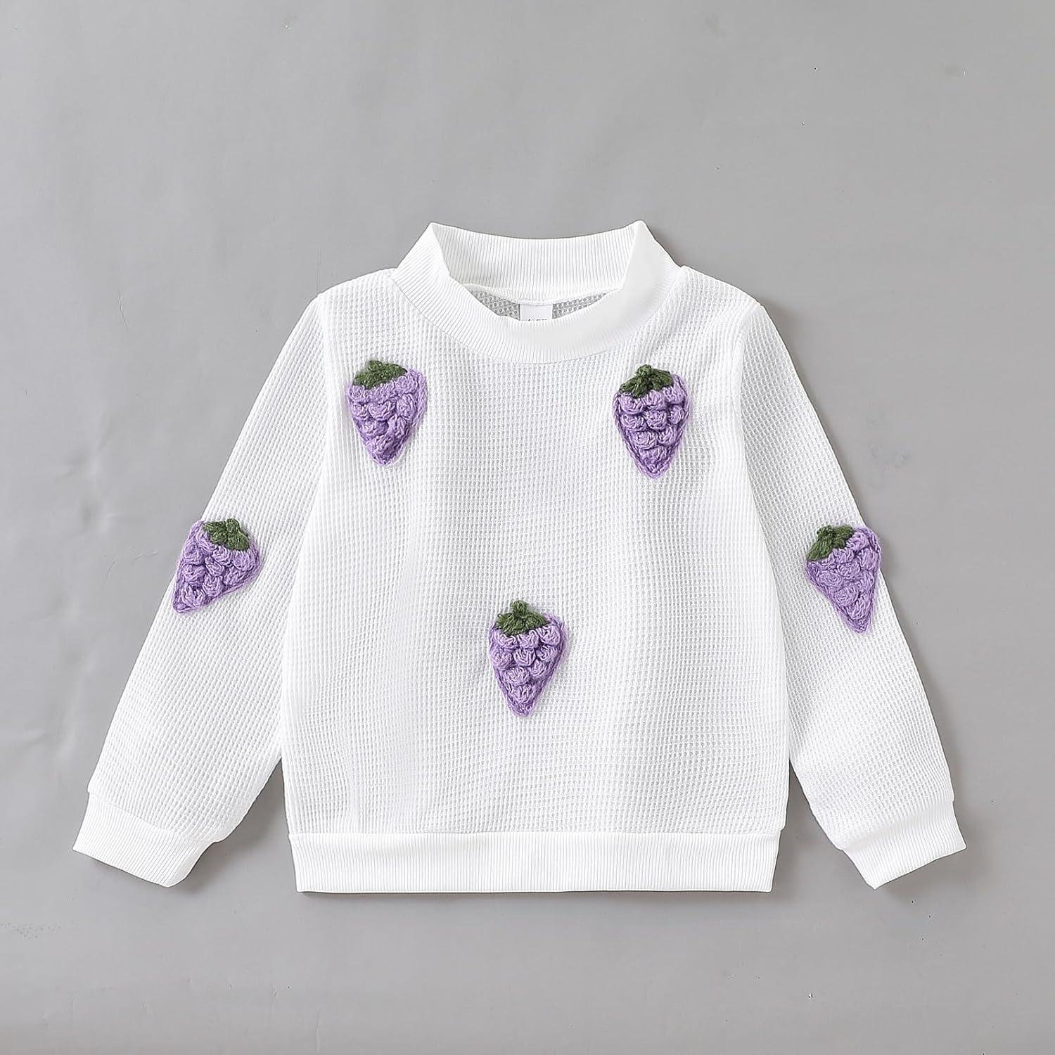 Girls 2 Piece Outfits 3D Strawberry Round Neck Long Sleeve Top+Solid Color Flared Pants Outfits Set Size 4-8 Years - Image 6