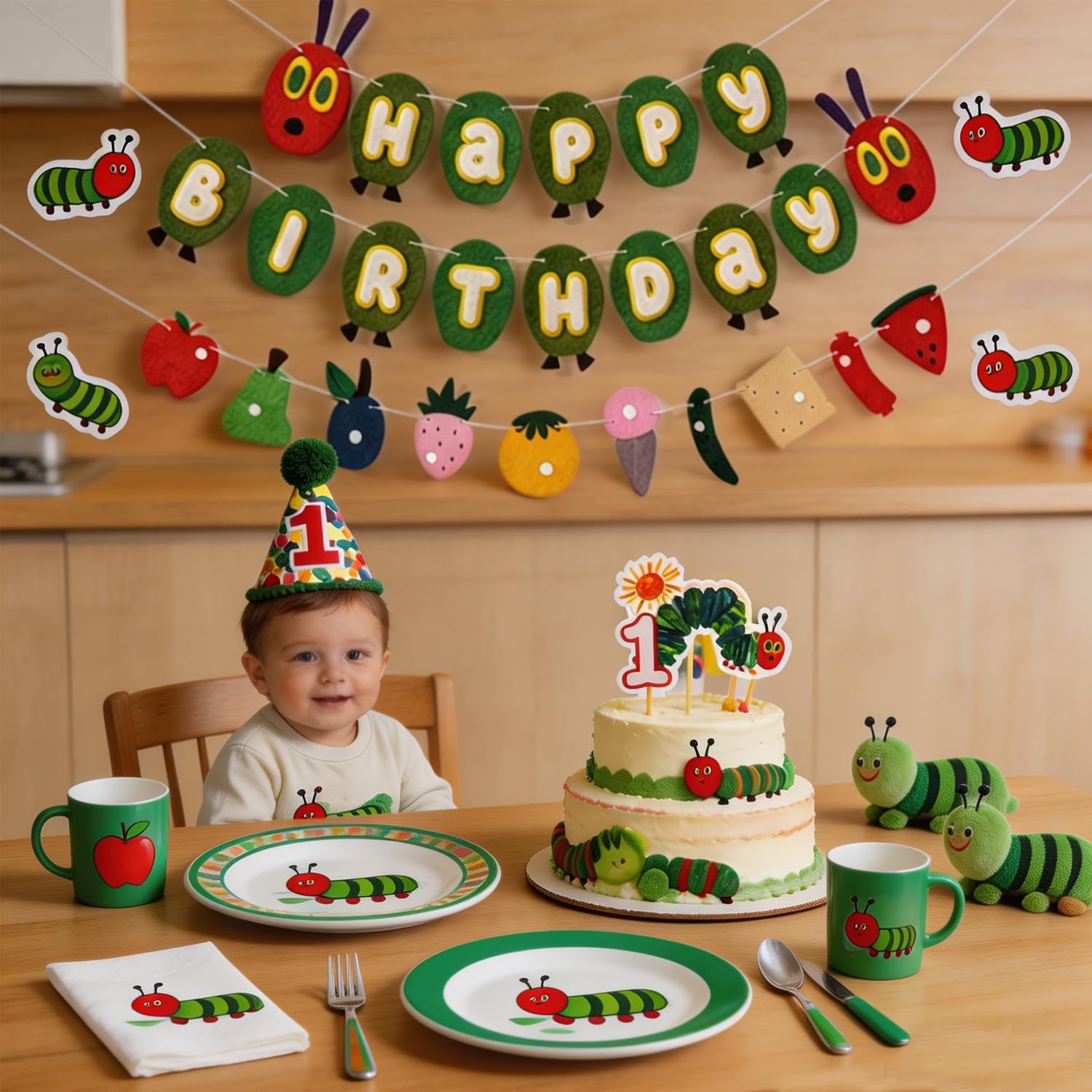 The Very Hungry Caterpillar 1st Birthday Decorations- First birthday Hungry Cater pillar Highchair Banner ，Caterpillars Happy Birthday Banner，Caterpillars Birthday Party Decorations (Caterpillar)