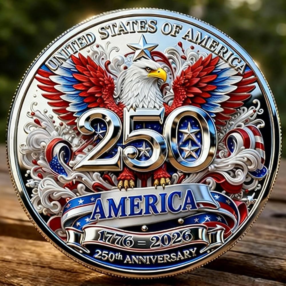 U.S. Army 250th Anniversary Commemorative Gold-Plated Challenge Coin, Double-Sided High Relief Military Collectible for Veterans, 1776-2026 (Type F)