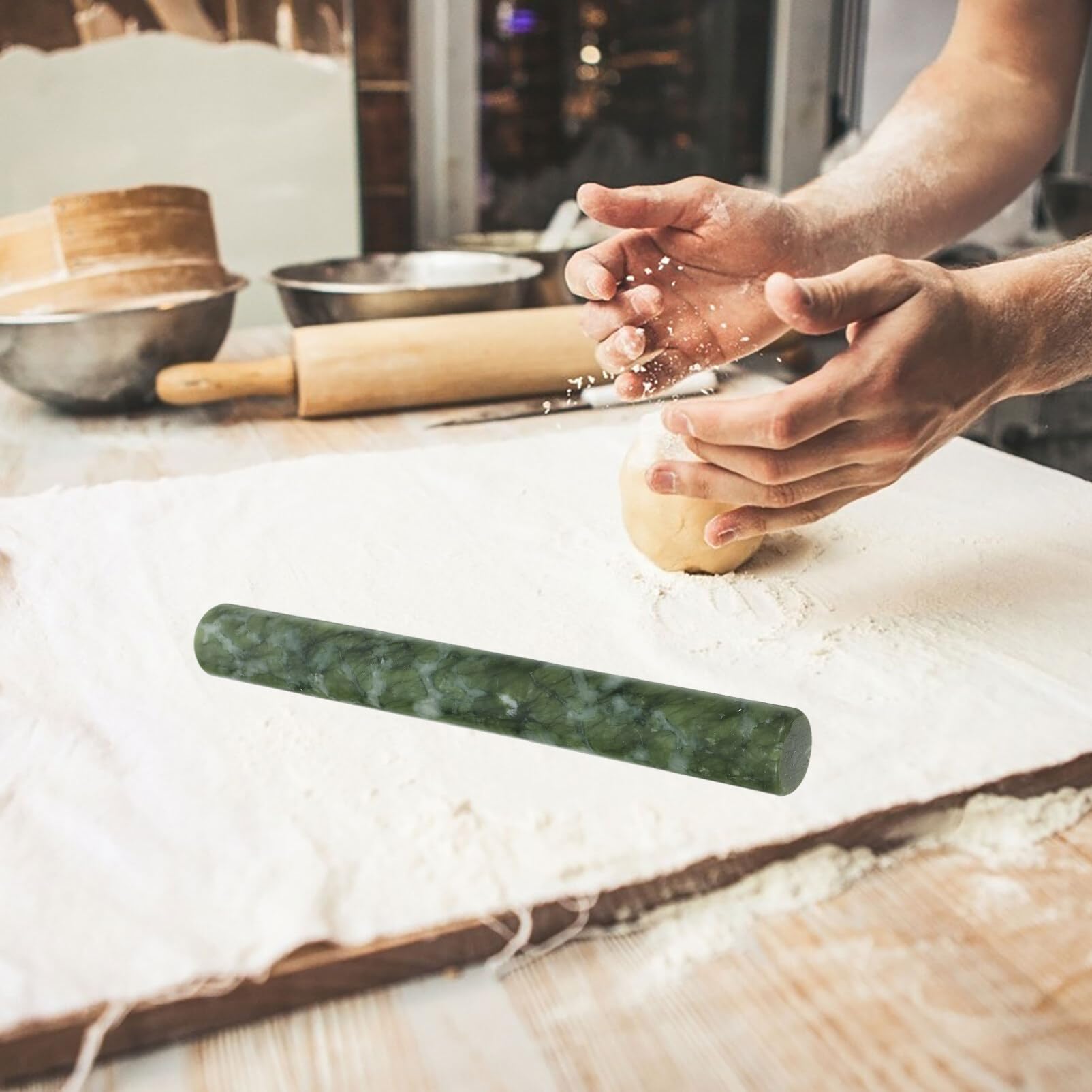 Rodillo de Jade para Repostería 2 Piezas, Superficie Antiadherente