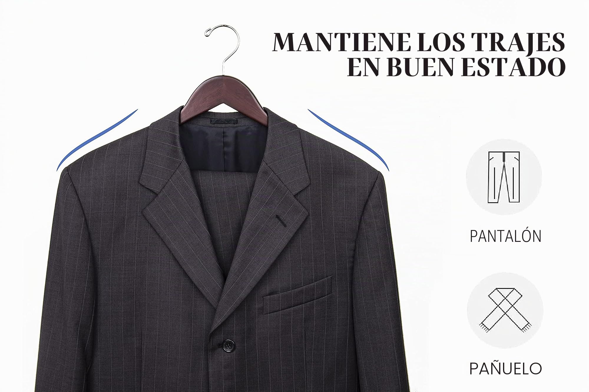 Amber Home Perchas de Madera de Nogal para Vestido de Novia, Perchas para Abrigos, Trajes, Perchas para Pantalones con Barra Antideslizante Acabado Suave, con Muescas Bien Cortadas, Paquete de 20