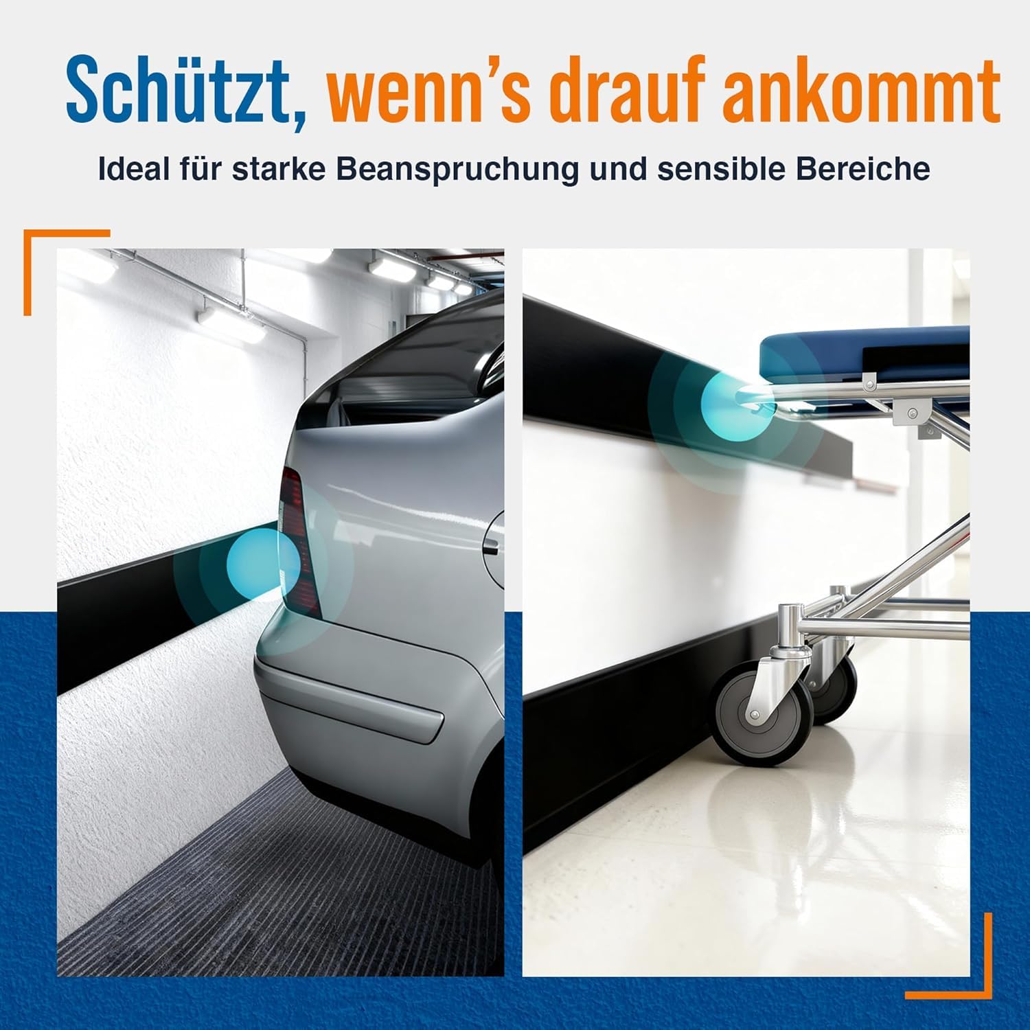 Rammschutz Wand Schutzleiste (2000x200x15mm, schwarz) – Robuster Kantenschutz aus PE-Kunststoff – Wandschutz für Gastronomie & Gesundheitswesen – Leicht zu reinigen & Lebensmittelbeständig