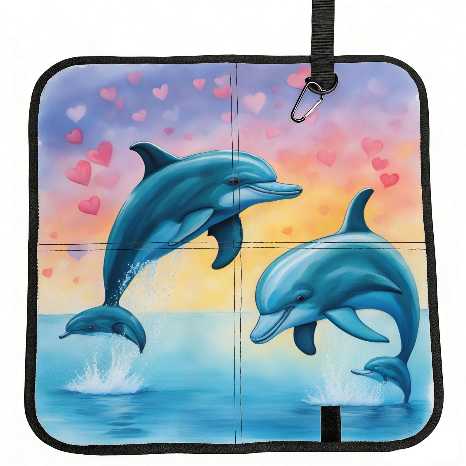 AYYQWE Dolphins In Love Print Foldable Seat Cushion Portable Chair Pad Office Commuting Picnic Camping Outdoor