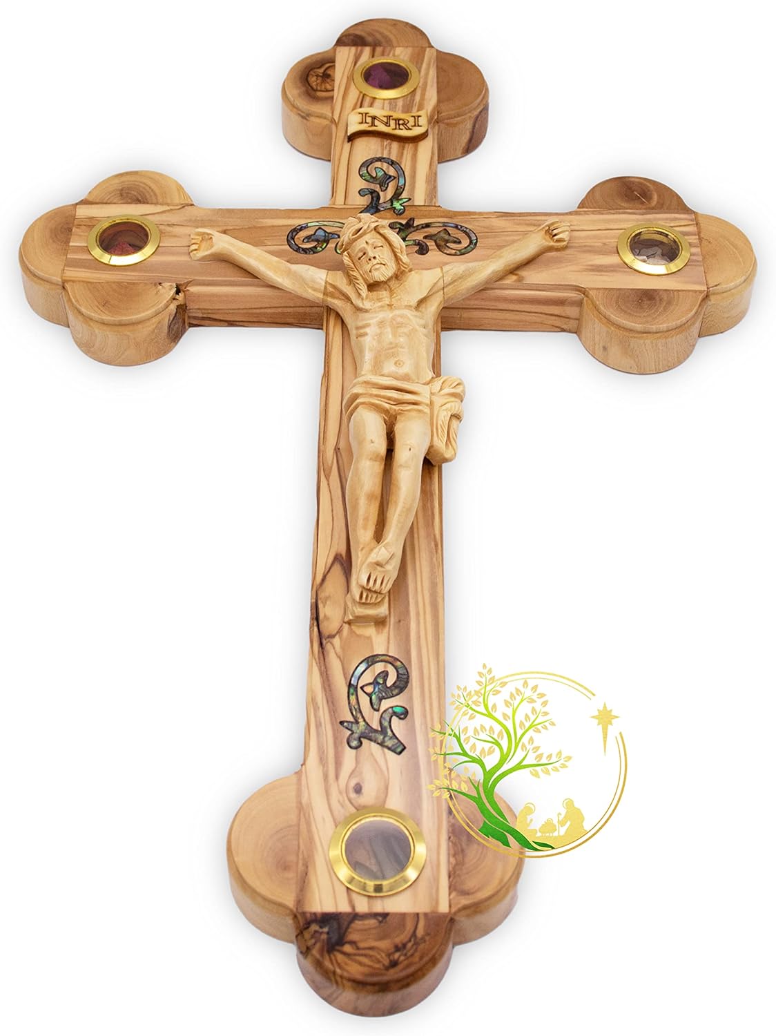 Holy Mother of Pearl Wall Cross -Large Wooden Catholic Crucifix from the Holy Land - Holy Wall Cross Décor -Perfect Housewarming Gift