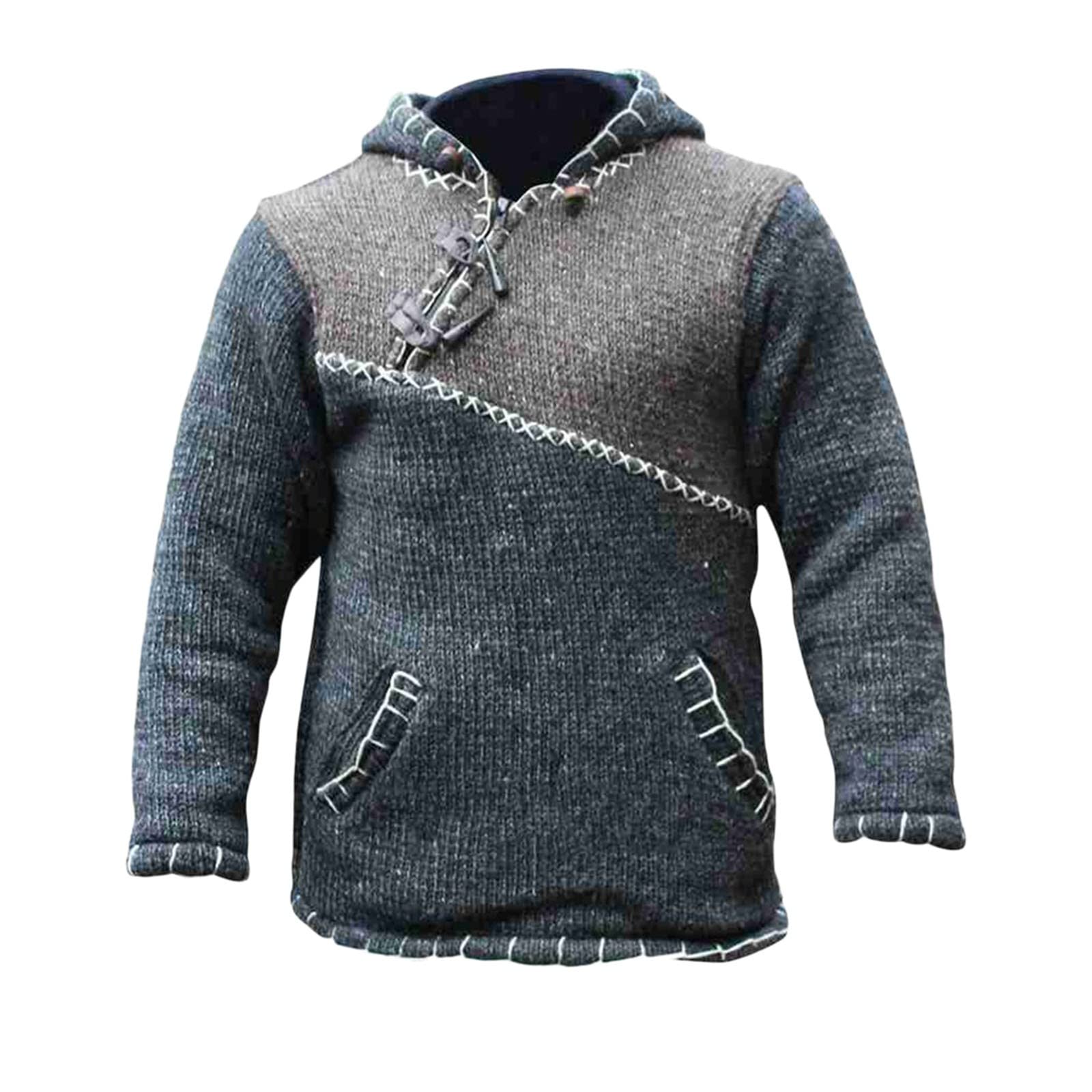 Sudadera con capucha para hombre, con cremallera cruzada, forro polar, estilo bohemio, hippie, chaqueta de lana, manga larga, mezcla de lana, hippy, otoño e invierno, talla grande, casual, ligera