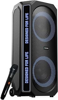 Blaupunkt New Launch Rock & Roll Ibiza 180W RMS Party Speaker with Dual 8” Woofers, Recording Button, Animated Text Display, Bass Boost Button, Wireless UHF Mic, Echo Reverb Control & Portable Wheels