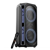 Blaupunkt New Launch Rock &amp; Roll Ibiza 180W RMS Party Speaker with Dual 8” Woofers, Recording Button, Animated Text Display, Bass Boost Button, Wireless UHF Mic, Echo Reverb Control &amp; Portable Wheels