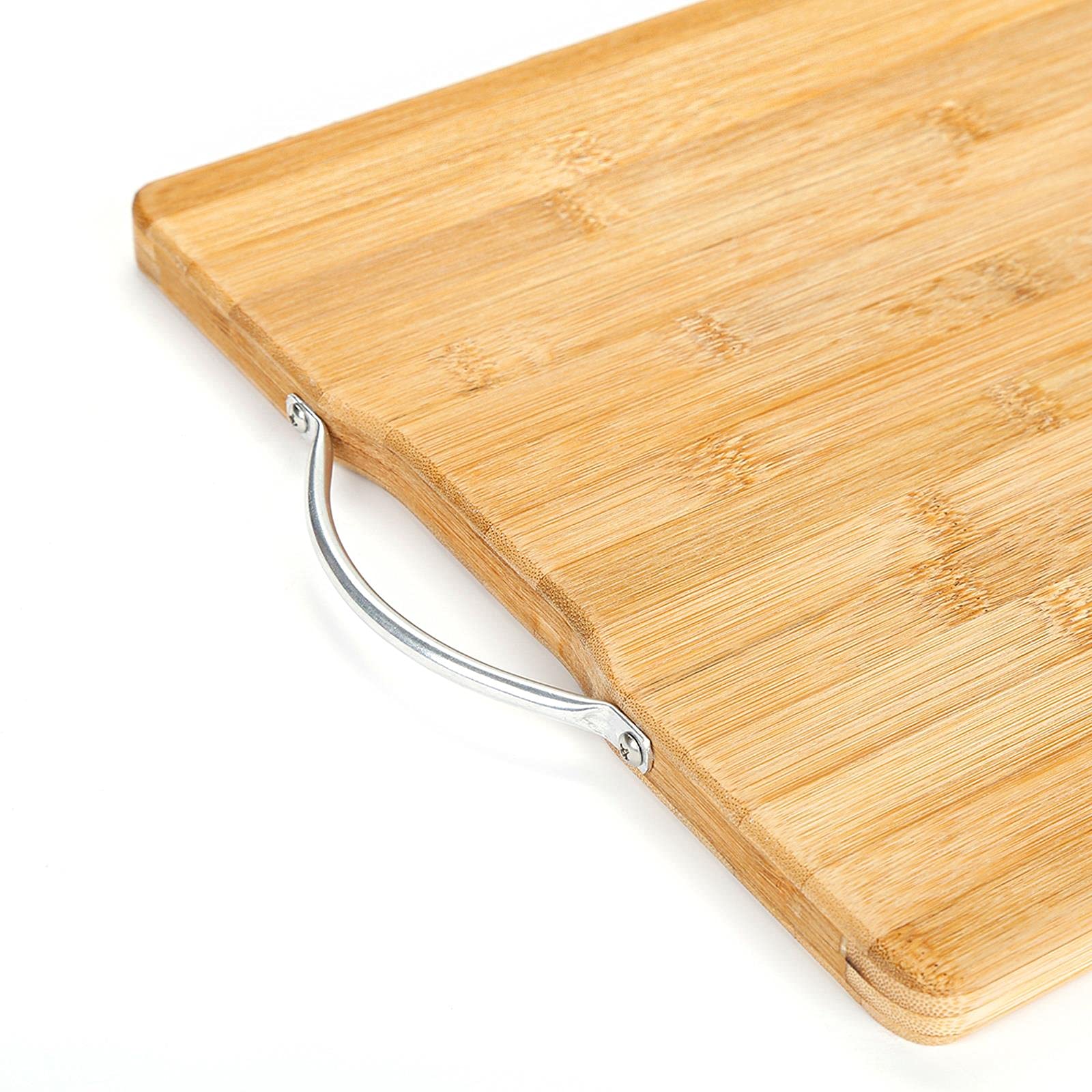 32nd Bamboo Wood Cutting Chopping Serving Board with Stainless Steel Handle Suitable for Meat Vegetables and Cheese - Image 4