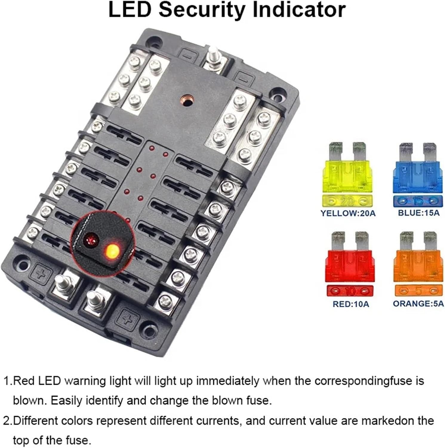 Fuse Box Holder for Car Boat with 6 Way 24 Blade Block 12V 24V Power Panel Board Camper RV Accessories