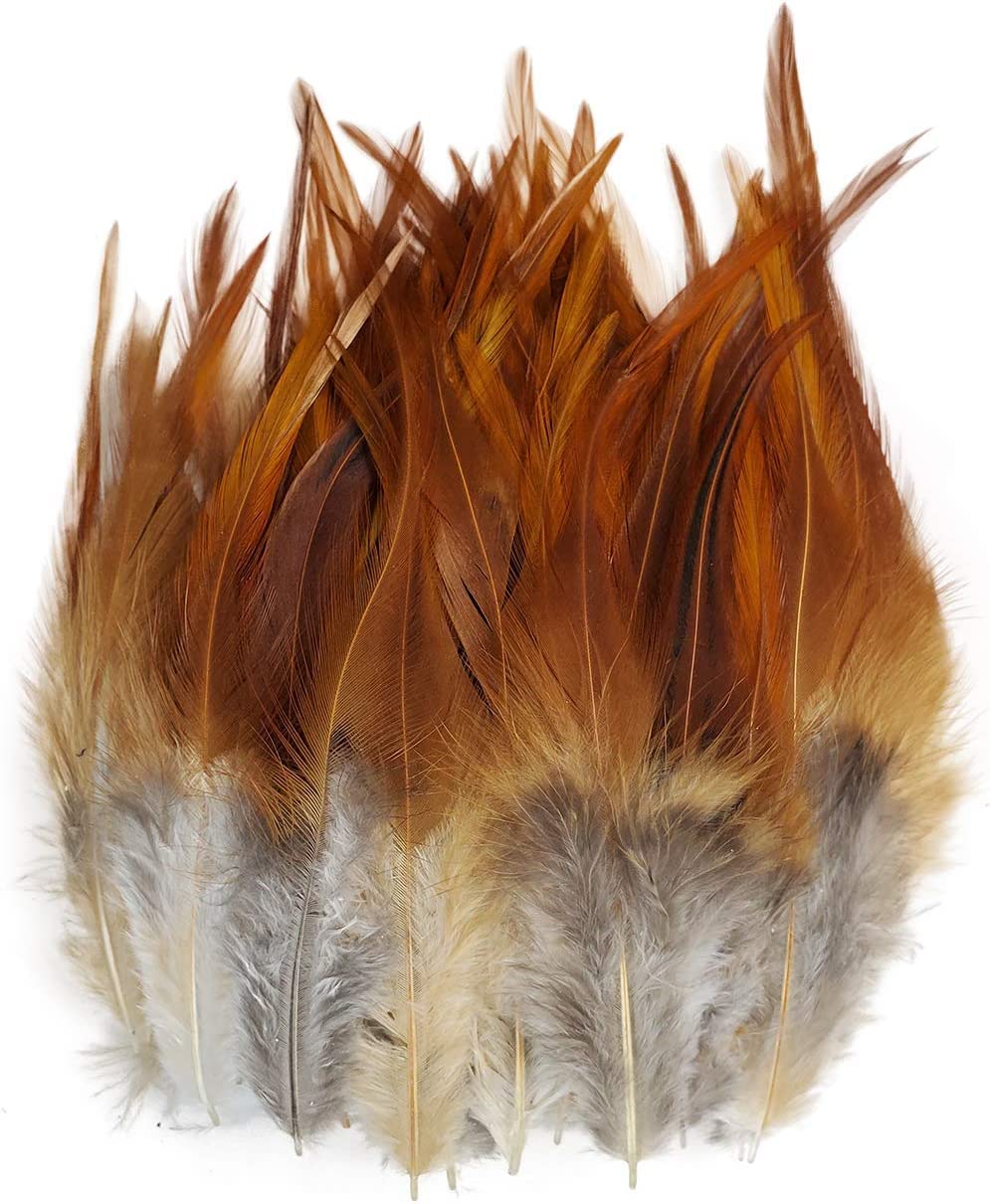 100PCS Saddle Hackle Rooster Feather for Crafts, 5-7 inch Natural Pheasant Neck Feathers DIY Pendant Earrings Dream Catcher-Natural