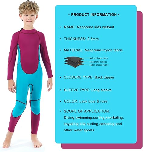 Miniatura 6 de Traje de neopreno para niños y niñas pequeños, traje de baño térmico de neopreno de 0.098 pulgadas y 0.118 pulgadas con cremallera trasera, manga