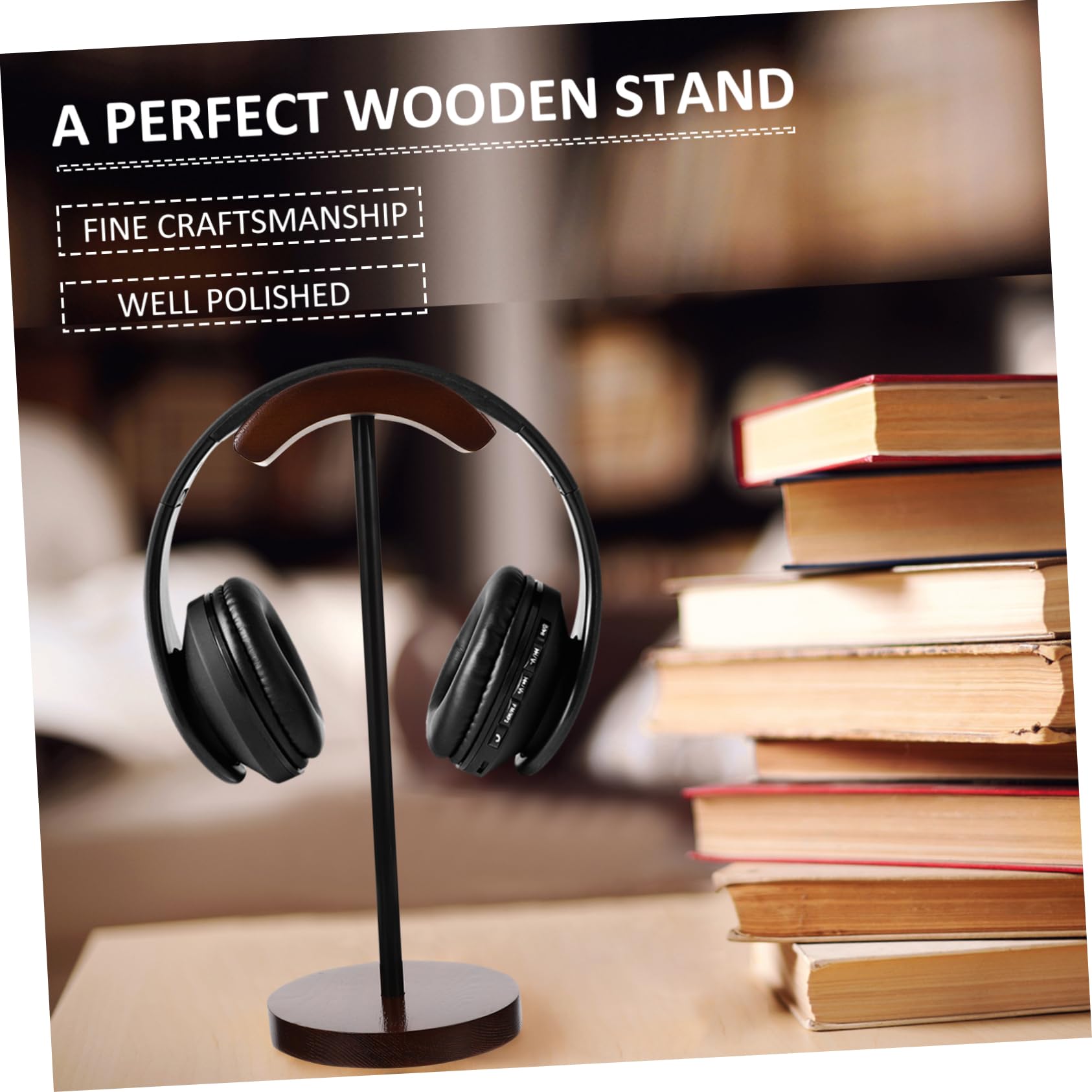 Veemoon Soporte De Auriculares De Organizador De Escritorio Multifuncional Estante para Auriculares Inalámbricos Diseño Elegante Nogal para Gaming y Oficina