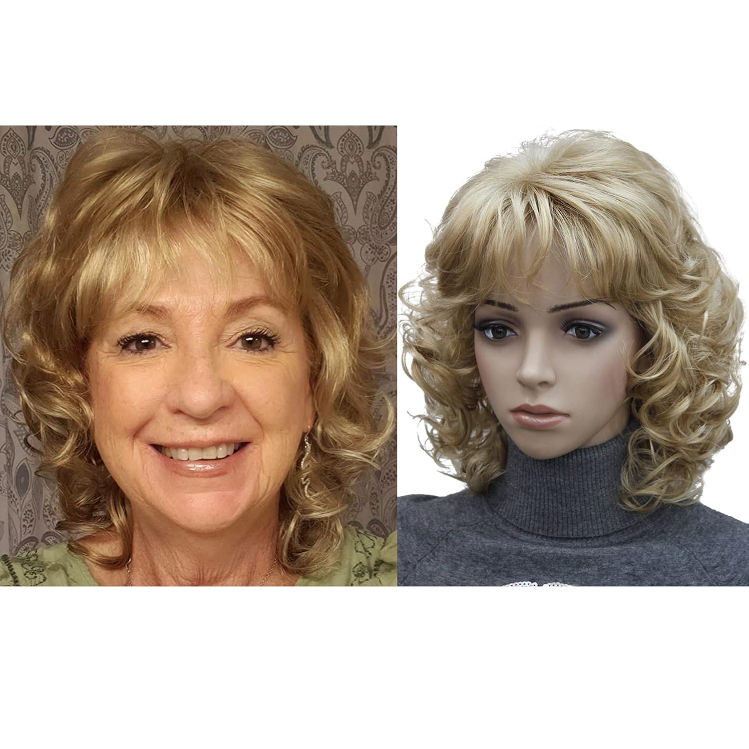 Kalyss Short Curly Wavy Blonde Wigs for Women Blonde Wig with Hair Bangs Heat Resistant Synthetic Hair Wigs 12 Inches - Image 2