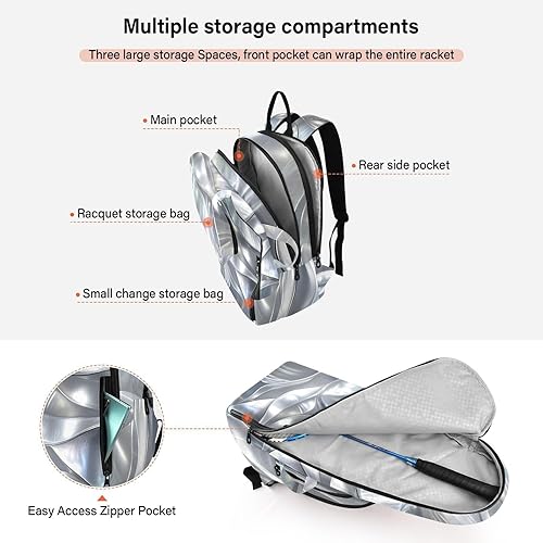 Miniatura 5 de Mochila de tenis para mujer y hombre, transpirable, con carcasa plateada, bolsa de viaje deportiva para hombres y mujeres, bolsa deportiva de tenis