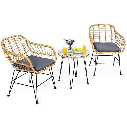 KOTEK 3 Pieces Patio Bistro Set, Outdoor Rattan Conversation Set