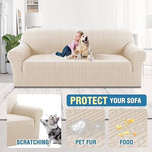 Miniatura 5 de H.VERSAILTEX Funda elástica para sofá, 1 pieza, funda para sofá antideslizante con parte inferior elástica, lavable para niños, mascotas, tela