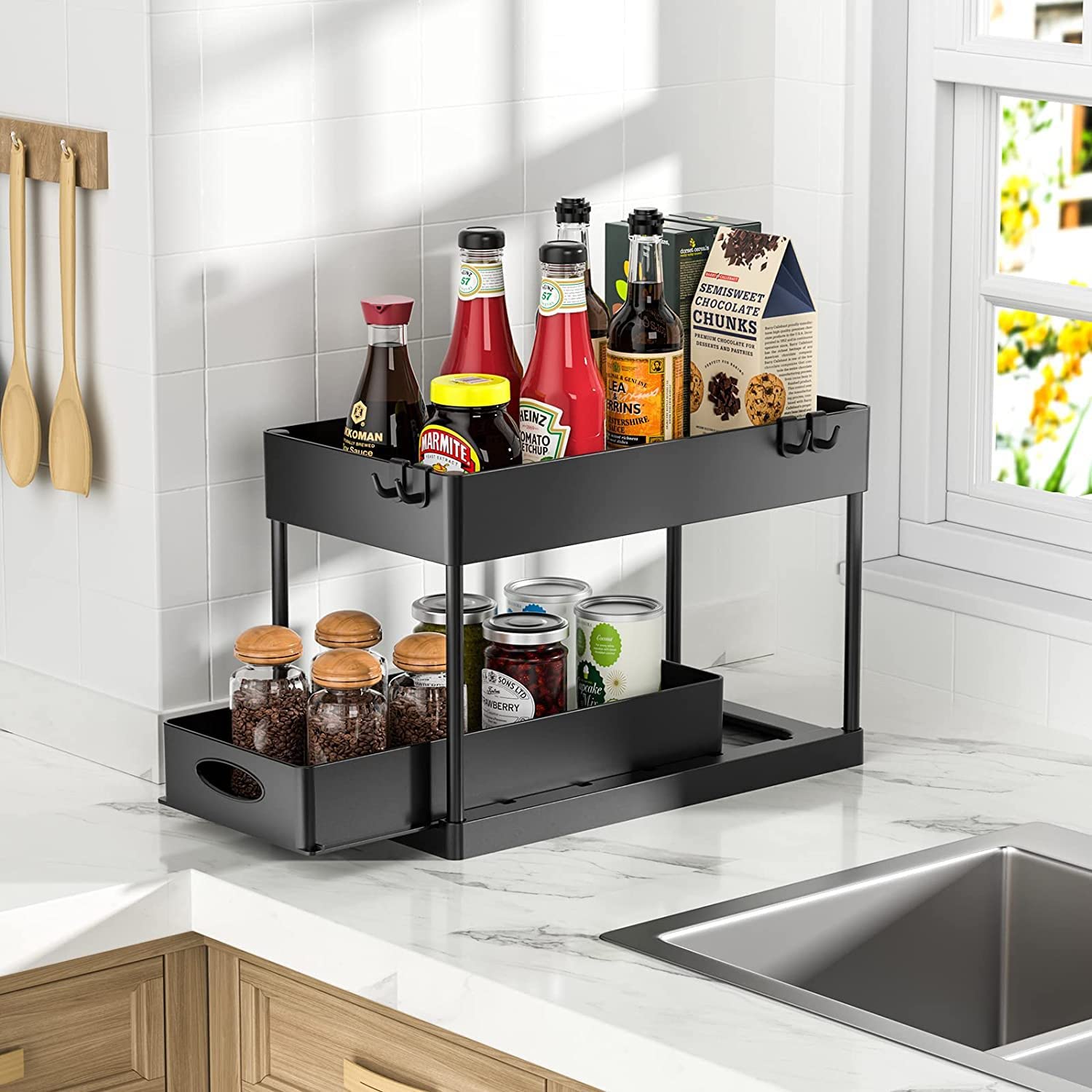 ZoeQide Organisateur Murale Transparent 2 Bacs - Rangement Sous Évier Cuisine Et Salle De Bain