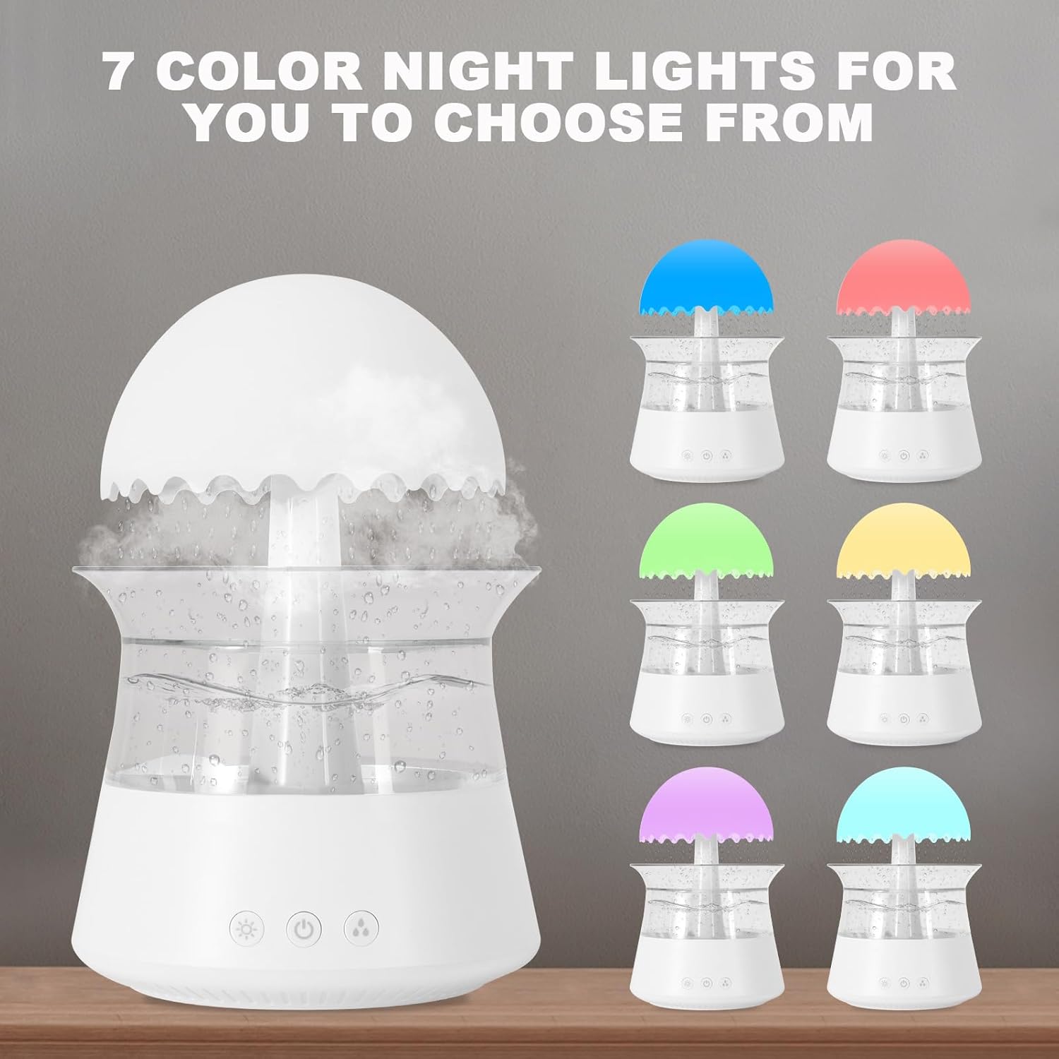 Cloud Rain Humidifiers for Bedroom & Large Room - Essential Oil Diffuser with 7 Colors LED Lights - Whole House Coverage-Auto Shut-Off-It Can Work for Up to 8-10 Days with Full Water (06U White)