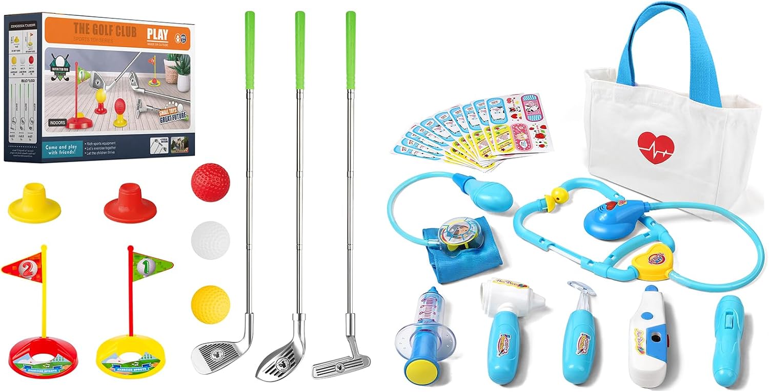 Liberry Toys for Toddler Boys Girls Aged 3 4 5-Toy Doctor Kit and Kids Golf Clubs