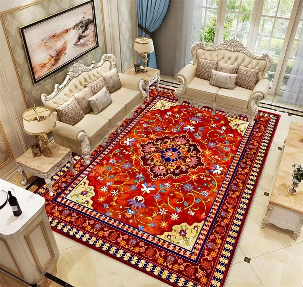Tapis grand motif rouge résistant et polyvalent pour aménagement intérieur 60x90