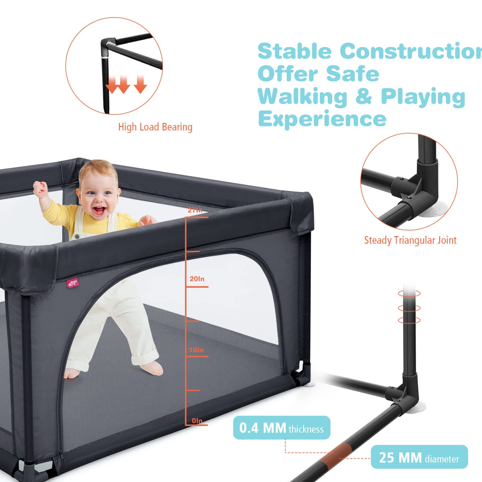 LIFEZEAL Corral con puerta corredera, área de juego de tela Oxford lavable, centro de actividades para bebés con 50 pelotas de juego 120x120x68CM (Gris oscuro)