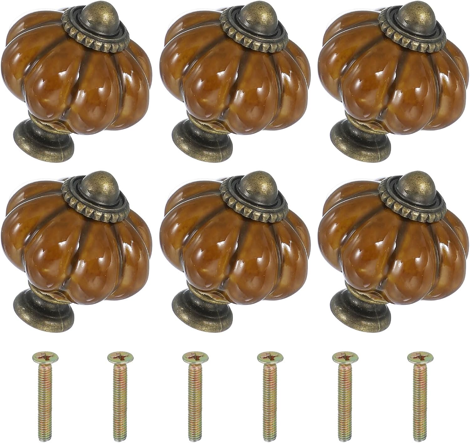 uxcell 6 Packs Ceramic Knobs, Pumpkin Ceramic Cabinet Drawer Knobs Retro Decorative Dresser Pulls Handle with M4 x 25mm Mounting Screw for Closet Drawer Cupboard Wardrobe, Dark Green