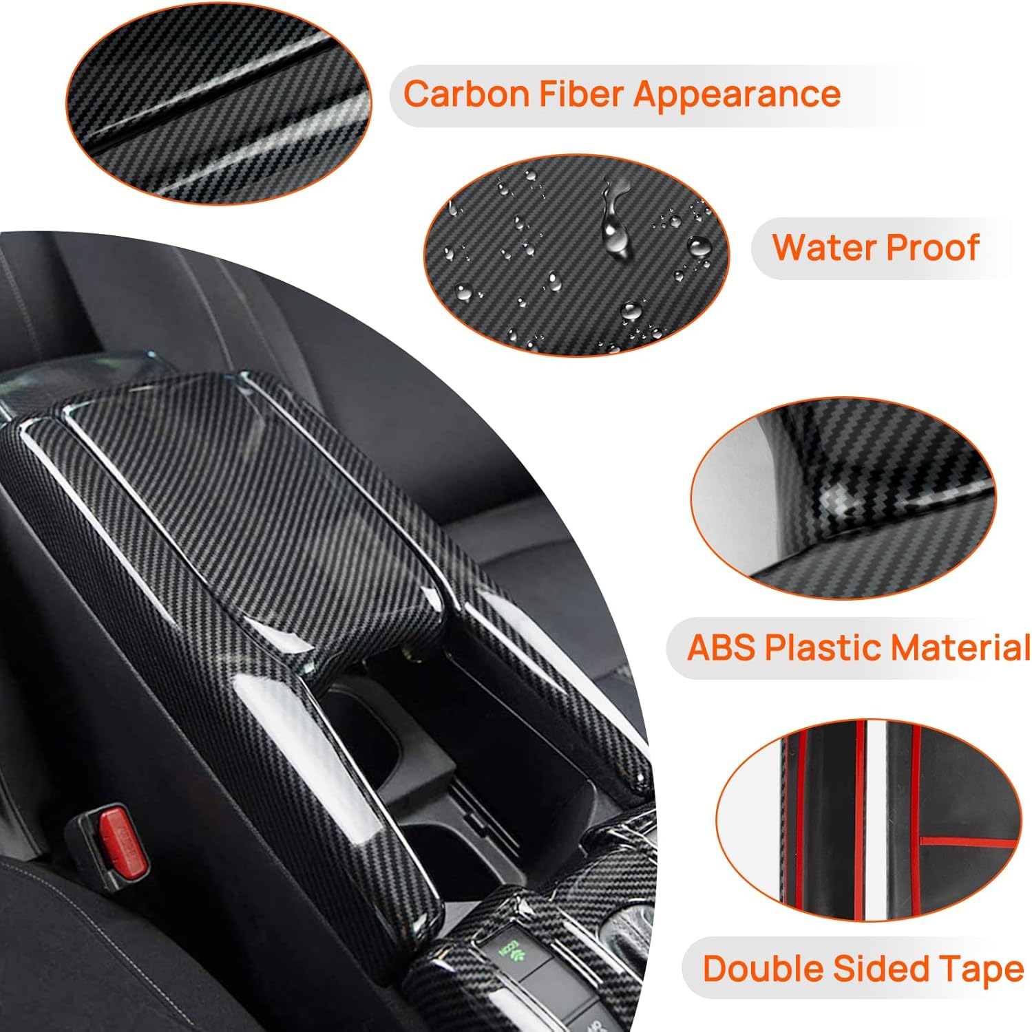 Civic 10th Generation Armrest Box Cover, PSLER Car Console Box Trim Cover, Storage Box Cap, Center Console Cover for Civic 10th Generation 2016-2022, Carbon