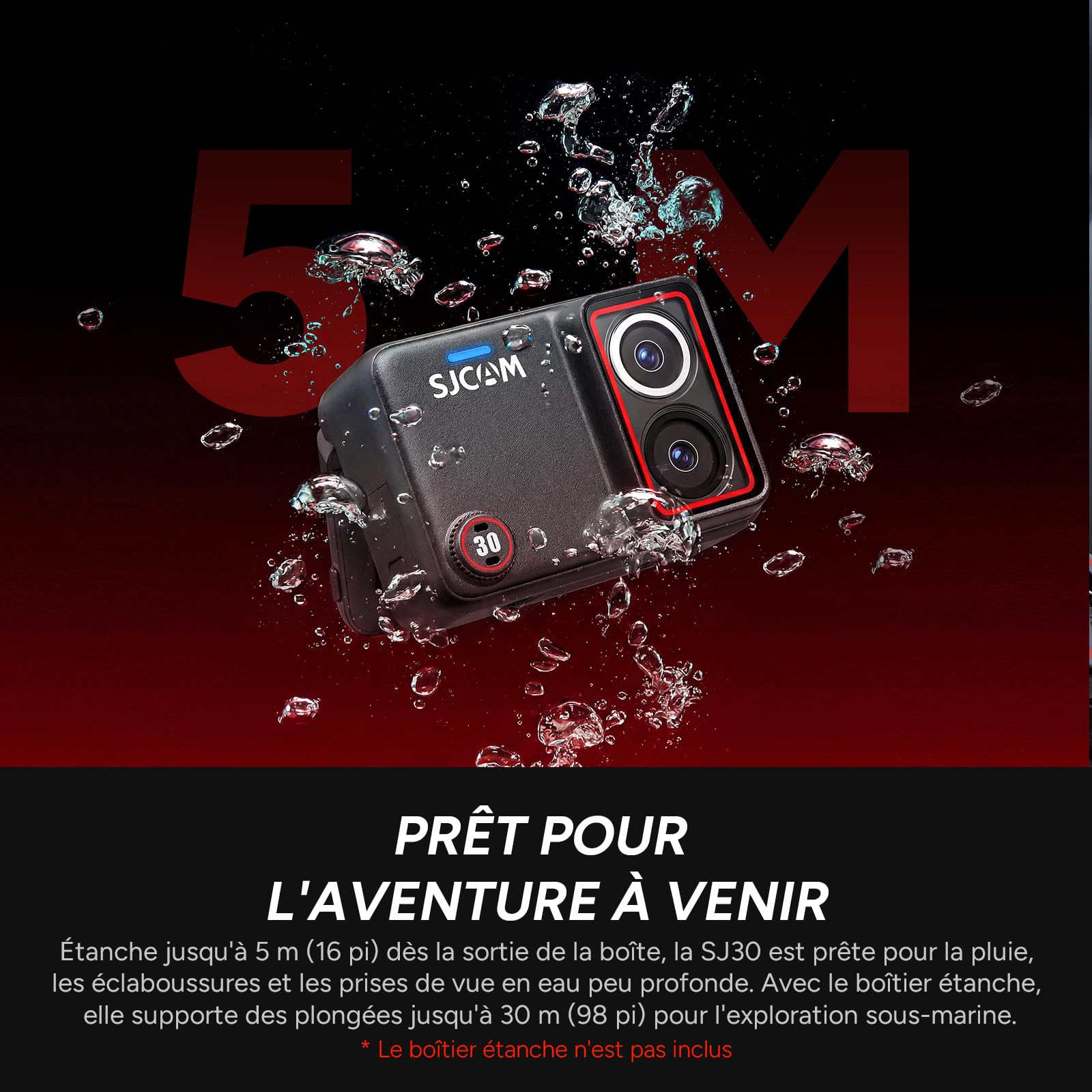 SJCAM SJ30 8K/20FPS,4K/60FPS Camera Action Dual Objectif avec Autonomie 7H | Écran Tactile Rabattable 2,51", Stabilisation Steady Motion 2.0,Camera Vlog pour Moto,Randonnée