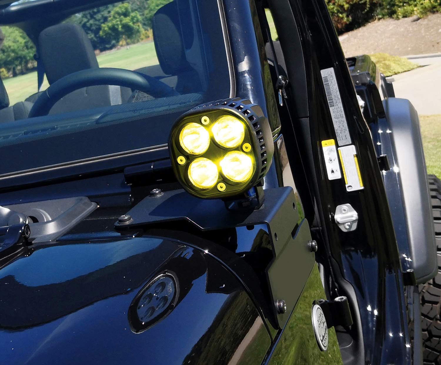 iJDMTOY A-Pillar 20W High Power Yellow LED Pod Lights Compatible with Jeep 2018-up Wrangler JL, Gladiator JT, Includes (2) Round LED Driving Lamps, Front Pillar Mounting Brackets & Relay Wiring