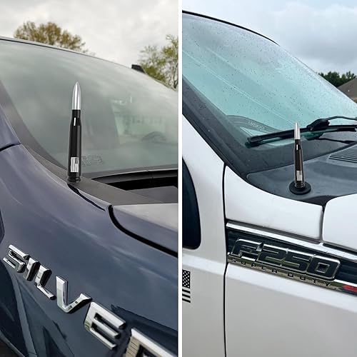 Vista 6 de Antena con válvula de neumático para automóvil y camión, antena corta universal de repuesto con bandera de EE. UU., accesorios para radio Plateado