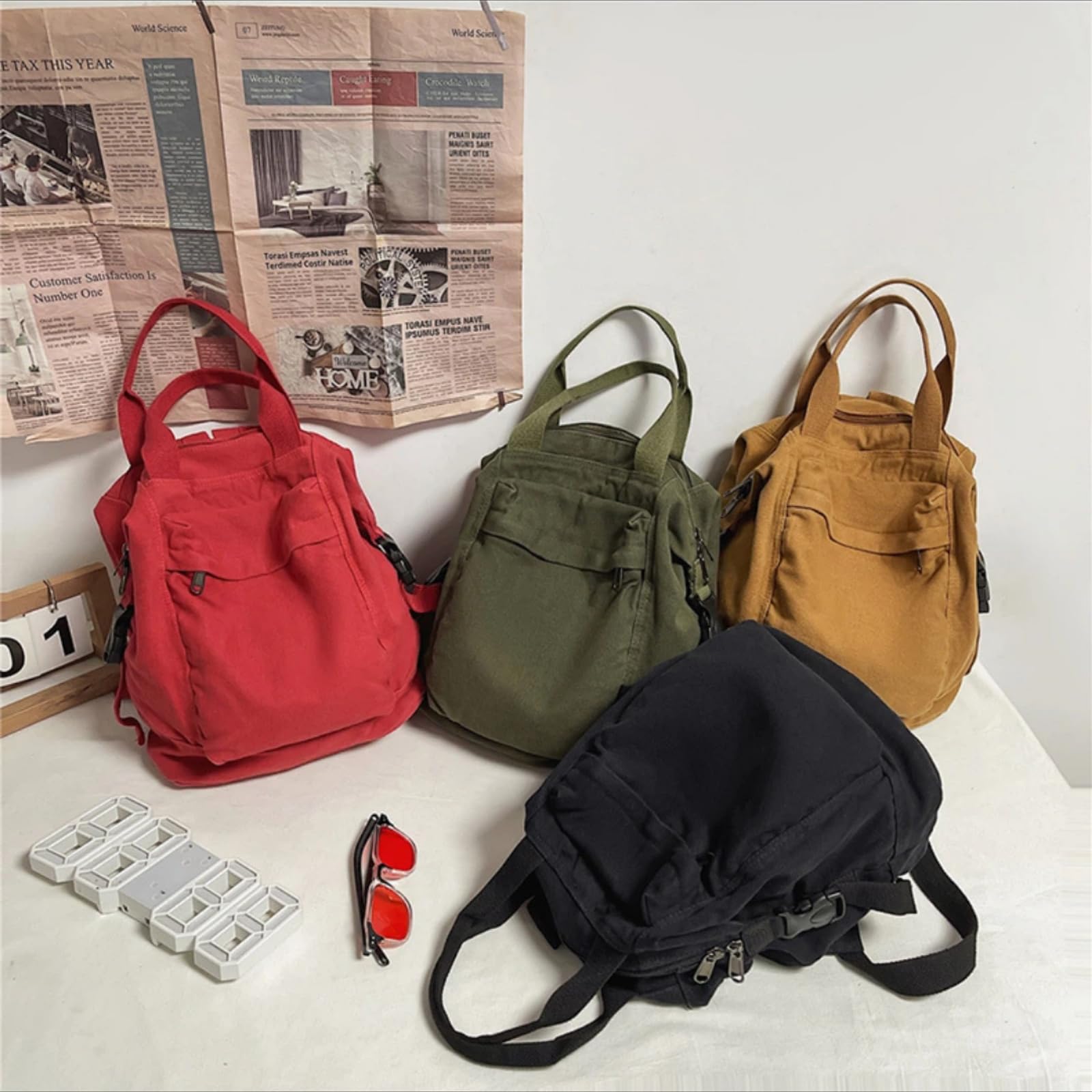 Zaino Canvas Grande Capienza Lavato Viaggio Giorno Unisex(Verde) | Tela Lavata, Scomparti Interni, Chiusura Lampo, Quotidiano, Stile Urbano