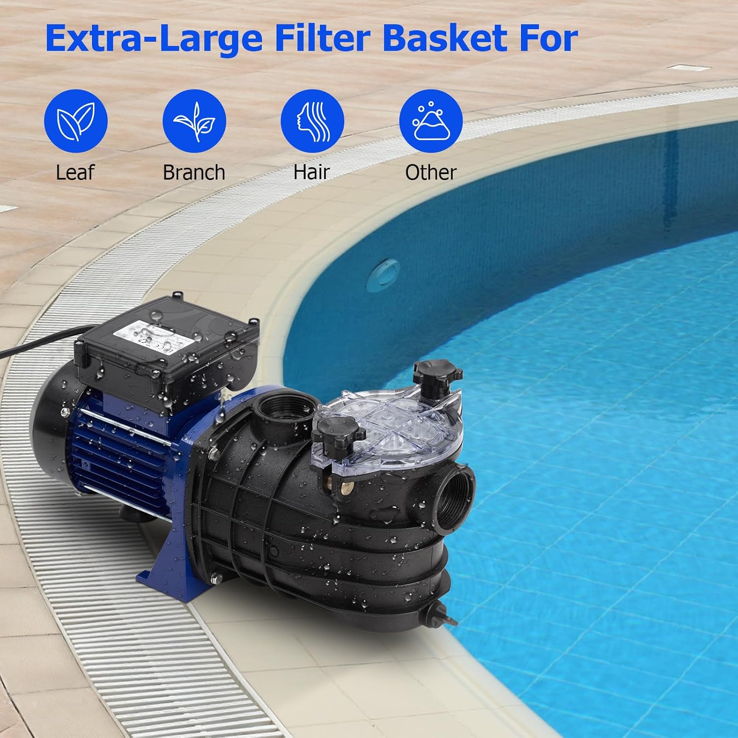 OUTLANE 3/4HP Pool Pump in/Above Ground Water Pump Single Speed, 550W High Current Self-Priming Pool Pump, 2641GPH, Swimming Pool Pumps with Filter Basket, Low Noise