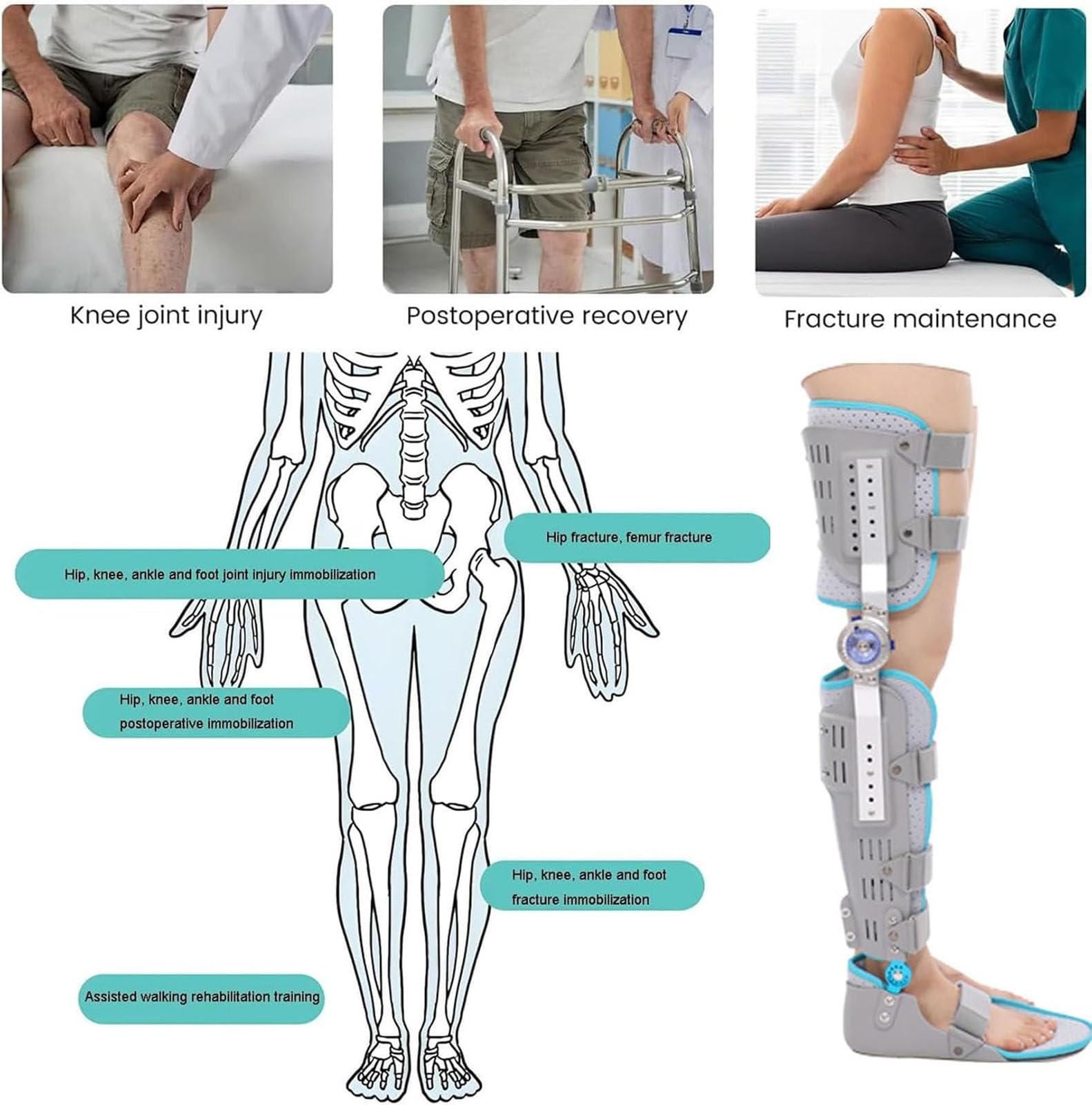 Générique Orthèse de Genou Post-opératoire réglable pour la Jambe avec Support pour la Marche,Left,S