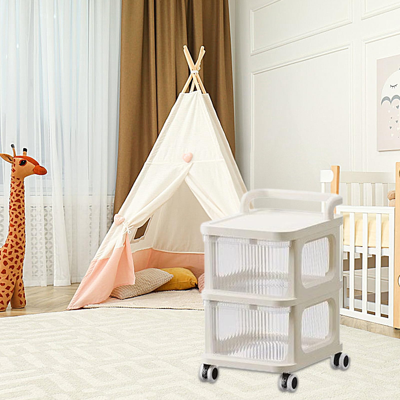 Carrito multifuncional con ruedas, transparente, tipo cajón, 3 niveles, estante de almacenamiento con asa, ideal para baño, lavandería y organización de cocina