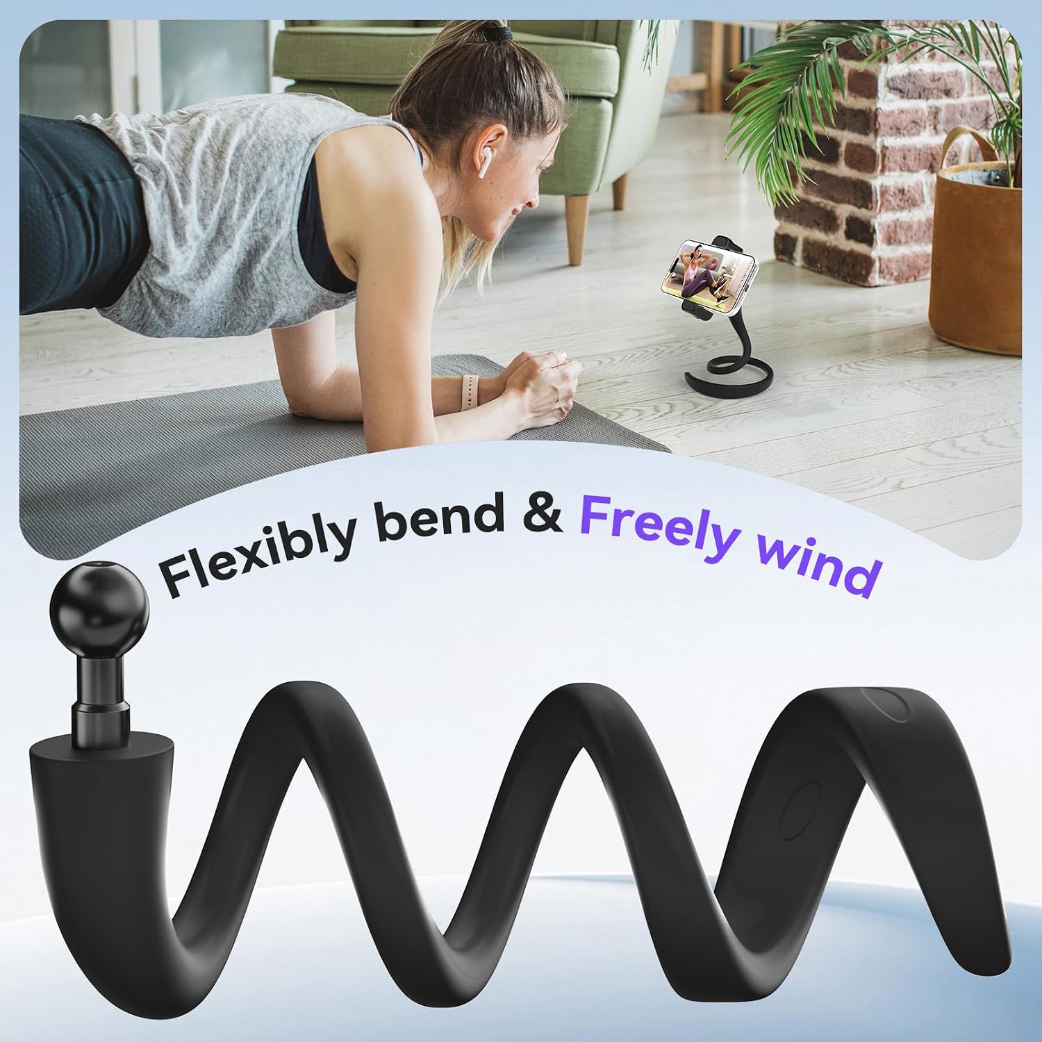iTODOS Portable Flexible Phone Holder for Treadmill,Spin Bike,Peloton,Stroller,Golf Cart,Bed,Car,Desk,Gooseneck Phone Holder Stand Compatible with for 4.7"-6.9" Smartphones