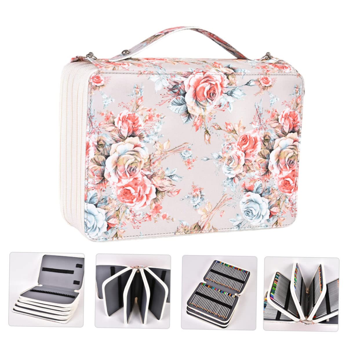 DOITOOL Astuccio Portapenne Beige Grande Capacità 252 Slot Cerniera | Pu e Poliestere, Elastici Interni per Tenere le Matite, per Scuola e Ufficio, Decorazioni Scuola