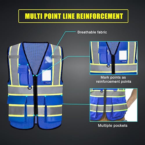 Miniatura 2 de AYKRM Chaleco de seguridad reflectante de alta visibilidad de 11 colores para mujeres y hombres con cremallera de bolsillo de seguridad