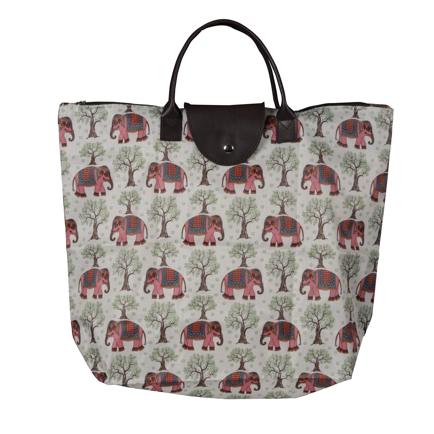 NFI essentialsHandy Fold Up Shopping Bag, Foldable Shopping Handbag Travel Bag, Women Shoulder Waterproof Carry Bag, Zip Top Folding Tote