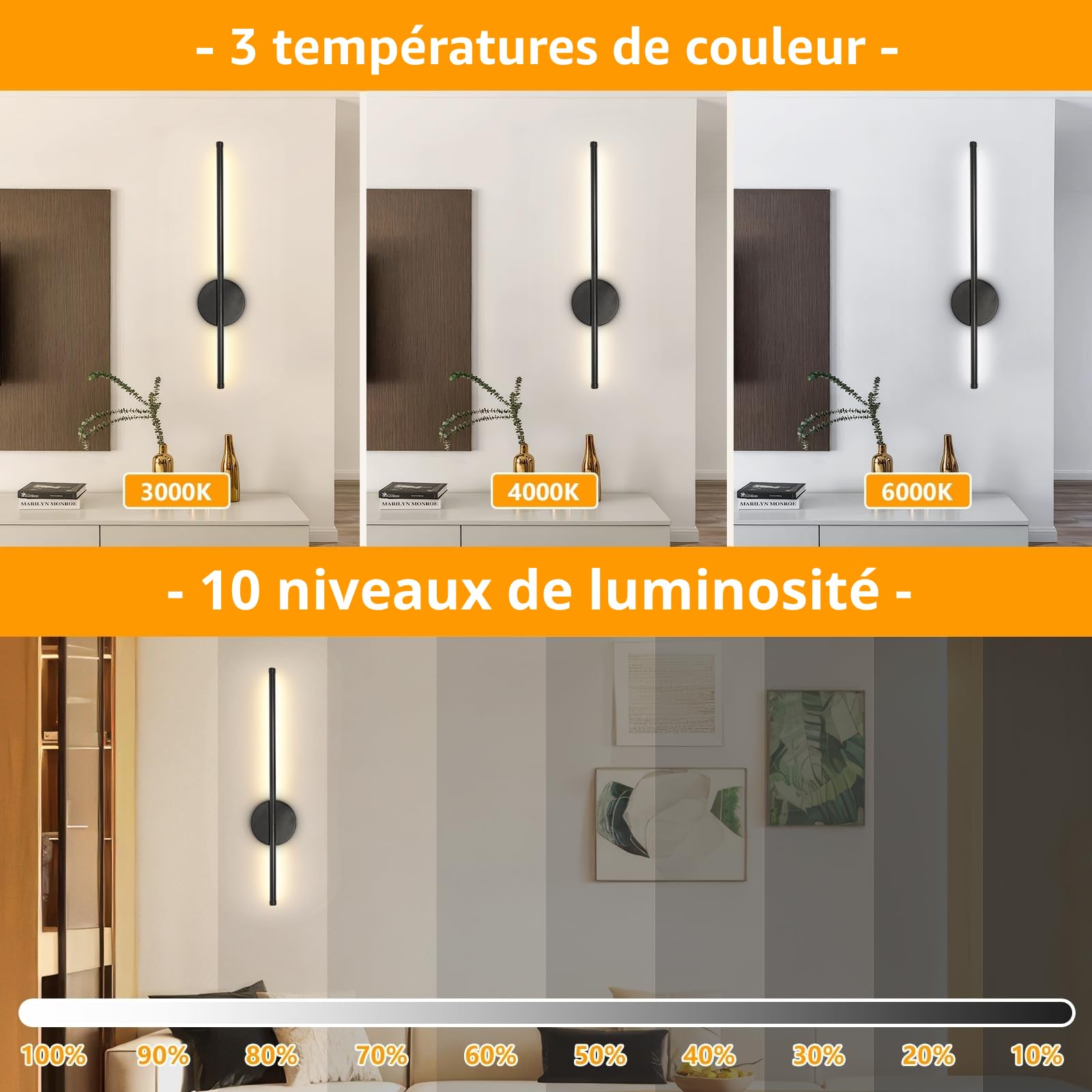Applique Murale Intérieure Rechargeable Avec Télécommande 2 Pcs