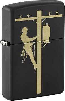 Zippo Lighter Engraved Lineman - Black Matte 81564