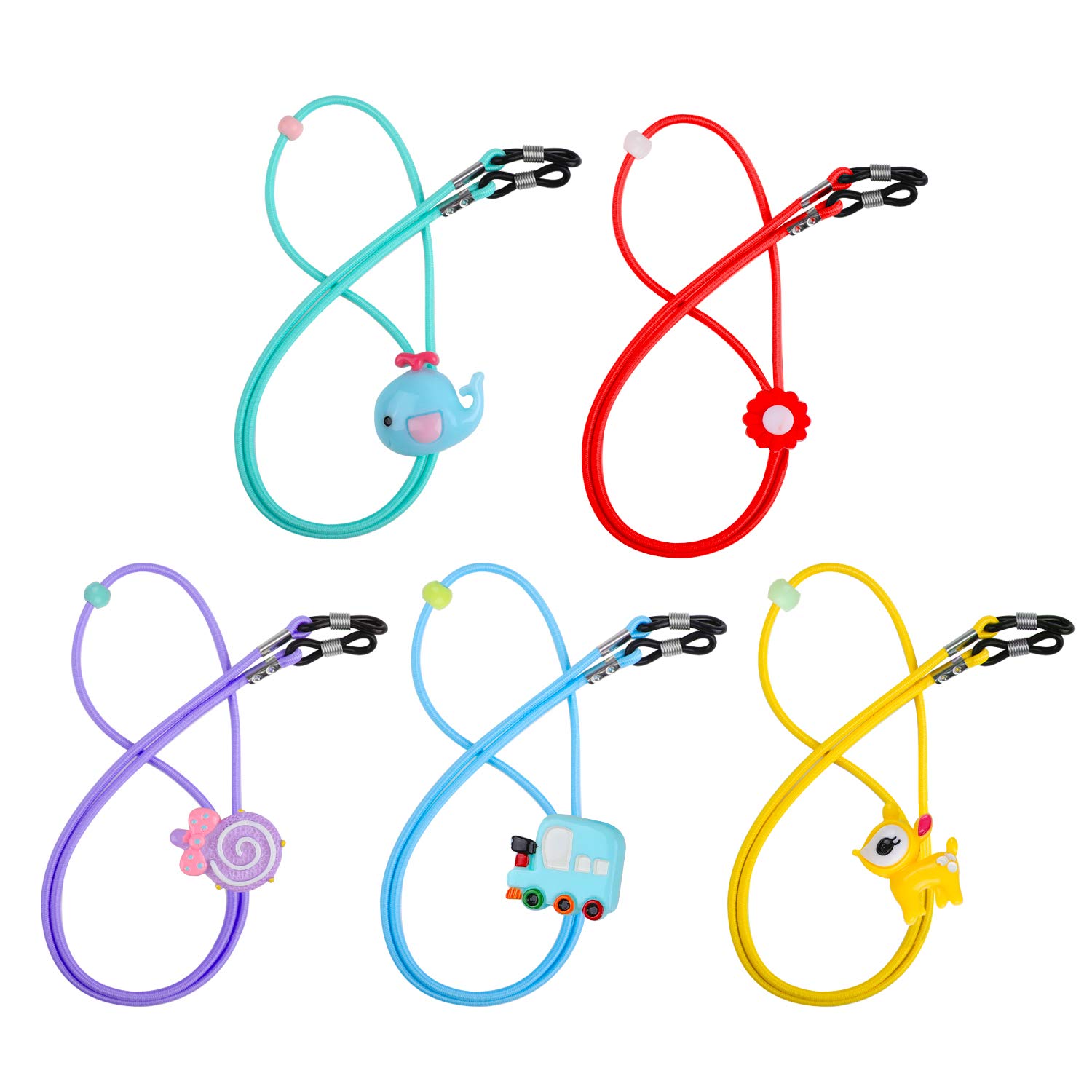 Hifot Laccio Occhiali Bambini 5 Pezzi, Regolabile Cinturino Catena Occhiali Sole, Perline Catenine cordini Occhiali Lettura per Sport