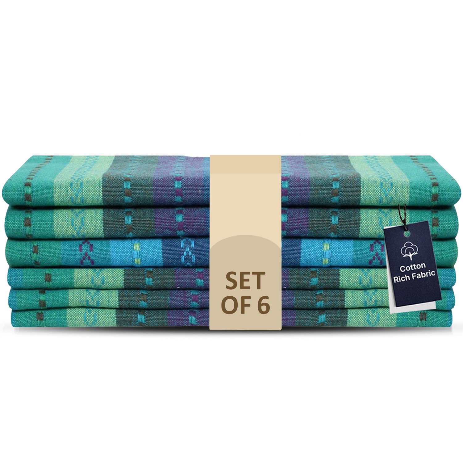 LFH Home Cotton Rich Cloth Salsa Napkin Set of 6 Washable Soft Durable Striped Table Napkins for Dining Wedding, Daily Use Reusable Eco-Friendly