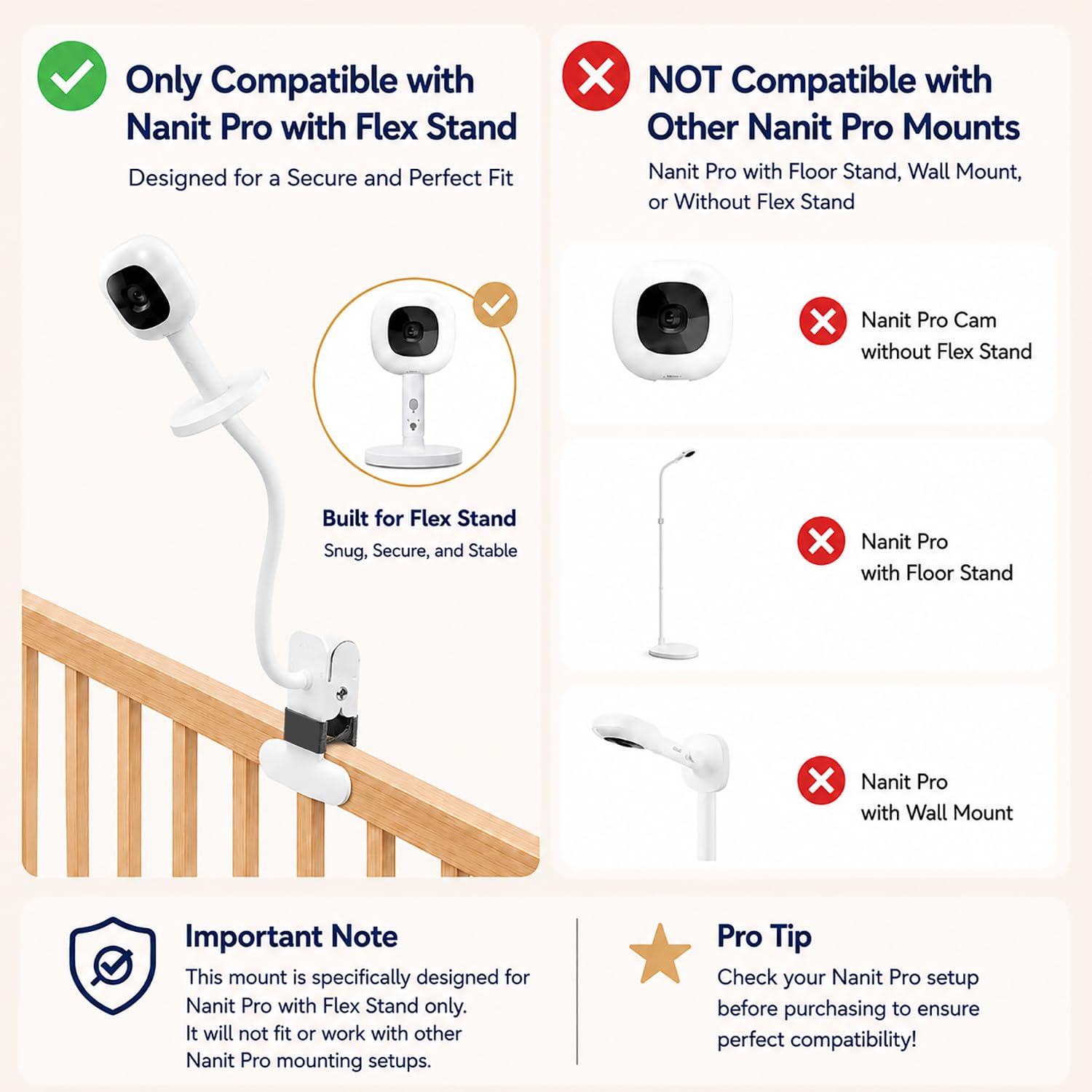 Uchwyt do elektronicznej niani Nanit Pro Smart Baby Monitor i Flex Stand, również do aparatów z mocowaniem śrubowym 1/4, elastyczny, długi uchwyt na aparat dla niemowląt, bez narzędzi